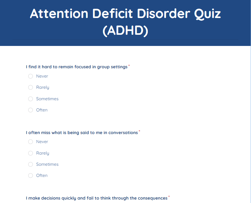 Attention Deficit Disorder Quiz Formplus